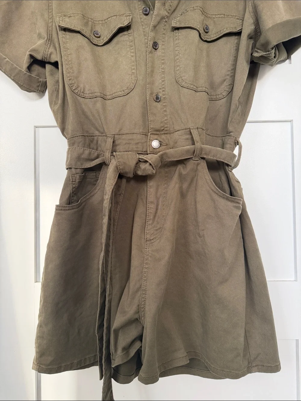 Universal Thread Olive Utility Tie-Waist Romper Shorts